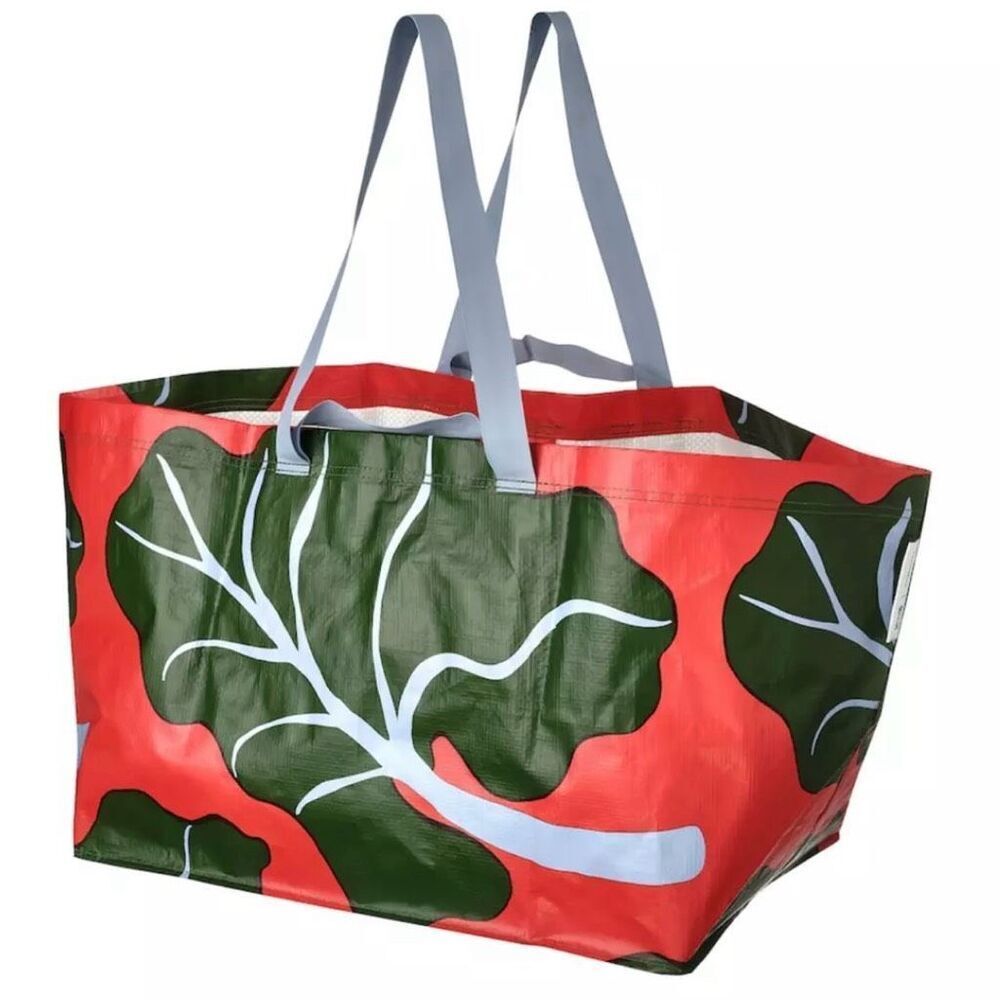 Marimekko IKEA‎ BASTUA Tote Large Red Green Rhubarb Leaf Reusable Shopping Tote